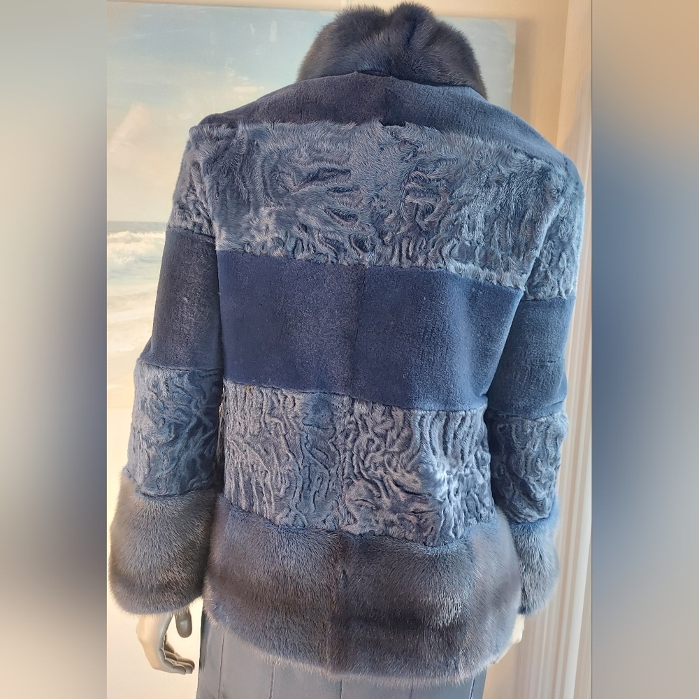 ○$25,000 NEW OSCAR DE LA RENTA FUR BLUE MINK LAMB JACKET US M L - Picture 5 of 15